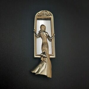 Vintage AJC Lady In‎ Mirror Brooch Looking Glass Reflection Dressing Gown